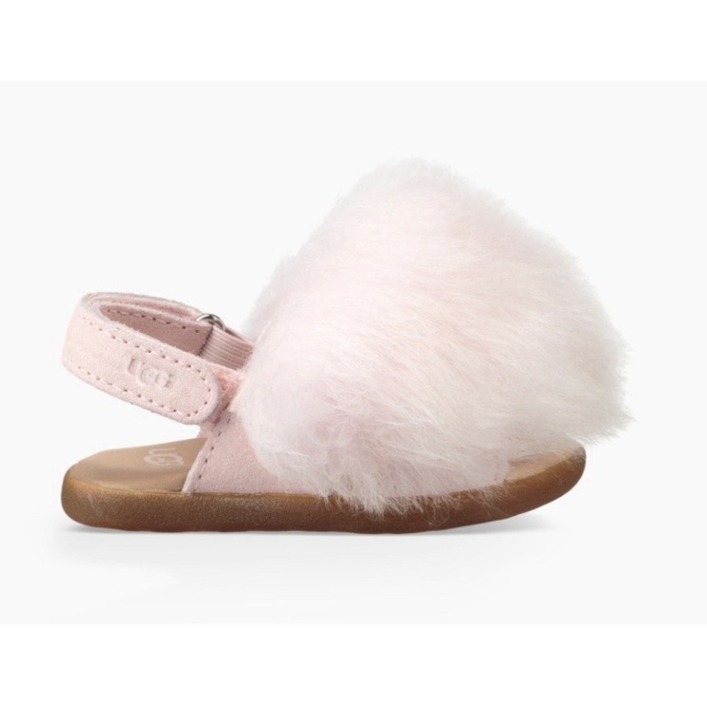 UGG Baby Size 4/5 Holly Fuzzy Sling Back Lamb Fur Sandals Seashell Pink